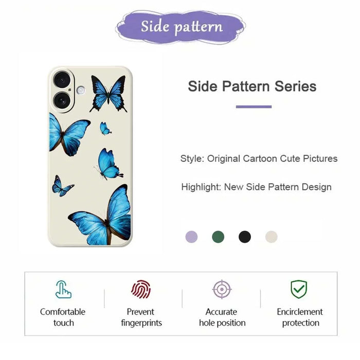 For iPhone 17 Case Blue Butterflies Pattern Printing Straight Edge TPU Phone Back Cover - Beige - 2