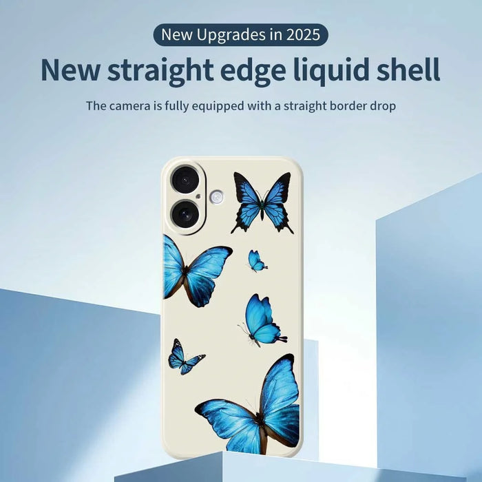 For iPhone 17 Case Blue Butterflies Pattern Printing Straight Edge TPU Phone Back Cover - Beige - 3