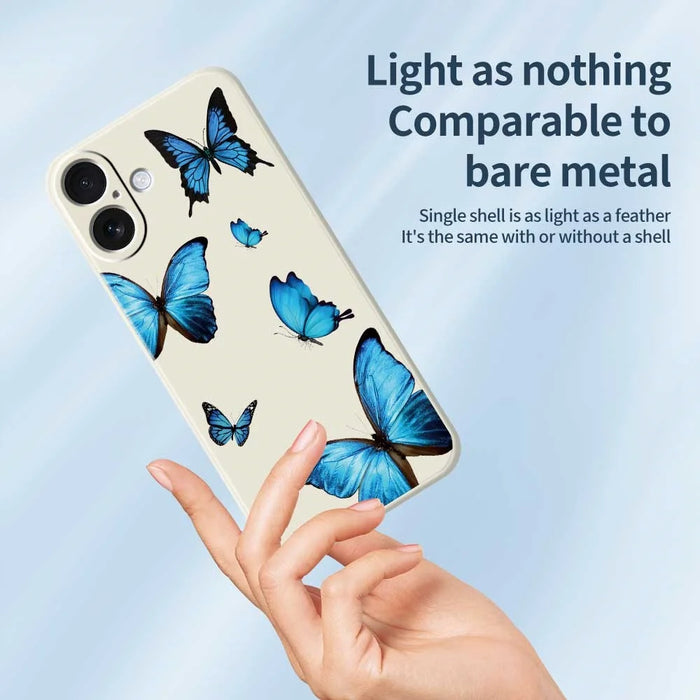 For iPhone 17 Case Blue Butterflies Pattern Printing Straight Edge TPU Phone Back Cover - Beige - 4