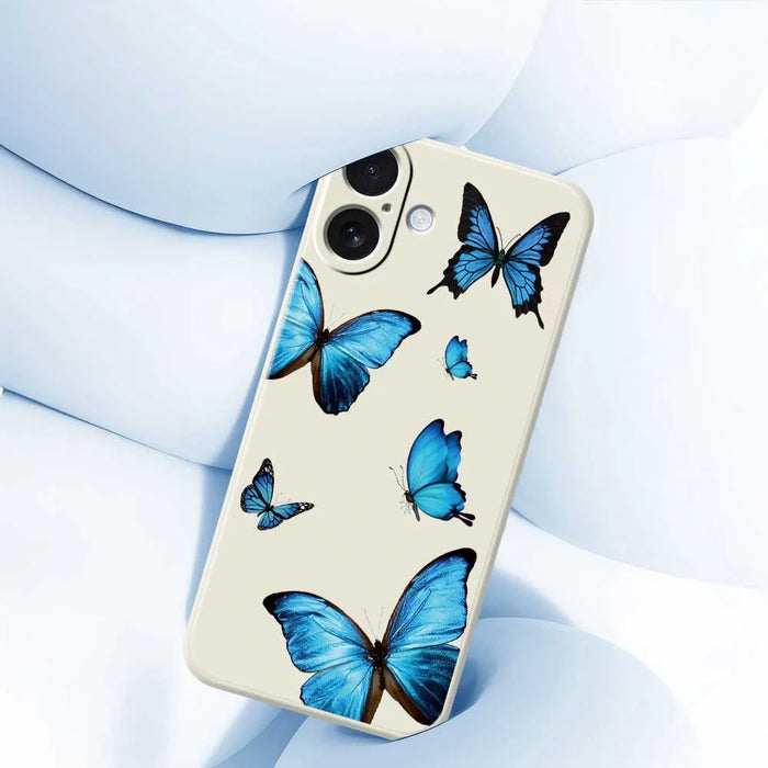 For iPhone 17 Case Blue Butterflies Pattern Printing Straight Edge TPU Phone Back Cover - Beige - 5