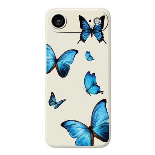 For iPhone Air Case Blue Butterflies Pattern Printing Straight Edge TPU Phone Back Cover - Beige - 1
