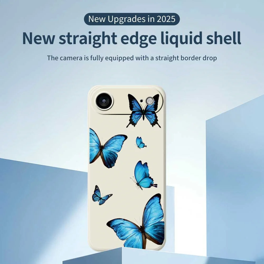 For iPhone Air Case Blue Butterflies Pattern Printing Straight Edge TPU Phone Back Cover - Beige - 3