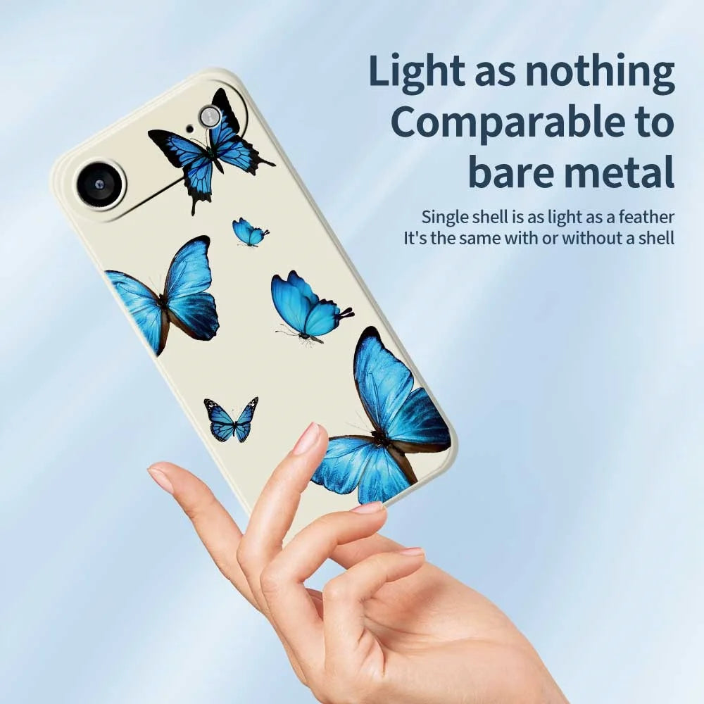 For iPhone Air Case Blue Butterflies Pattern Printing Straight Edge TPU Phone Back Cover - Beige - 4