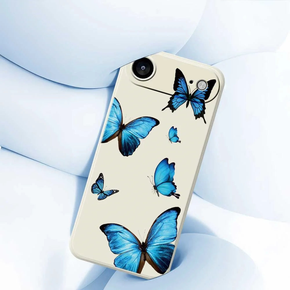 For iPhone Air Case Blue Butterflies Pattern Printing Straight Edge TPU Phone Back Cover - Beige - 5