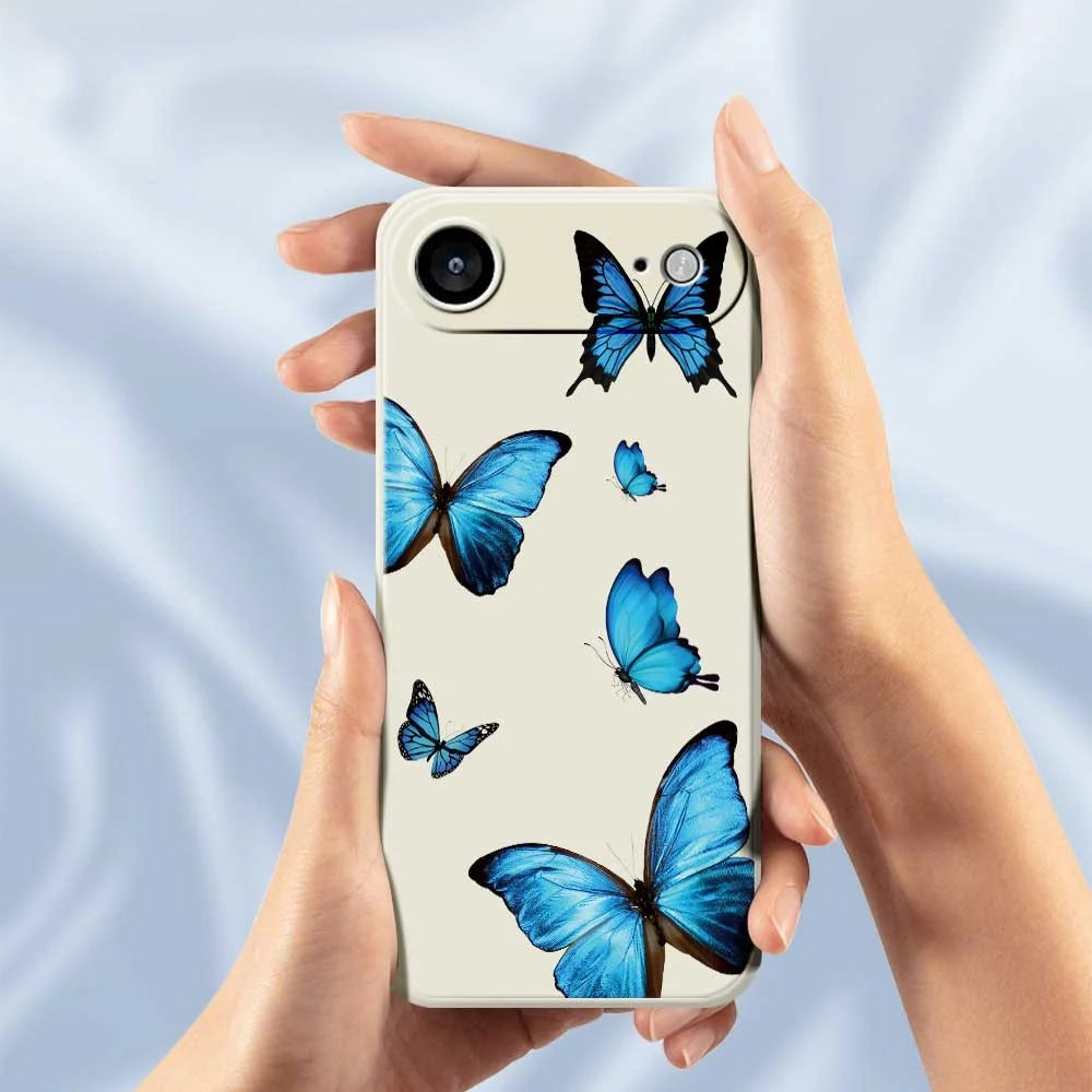 For iPhone Air Case Blue Butterflies Pattern Printing Straight Edge TPU Phone Back Cover - Beige - 6
