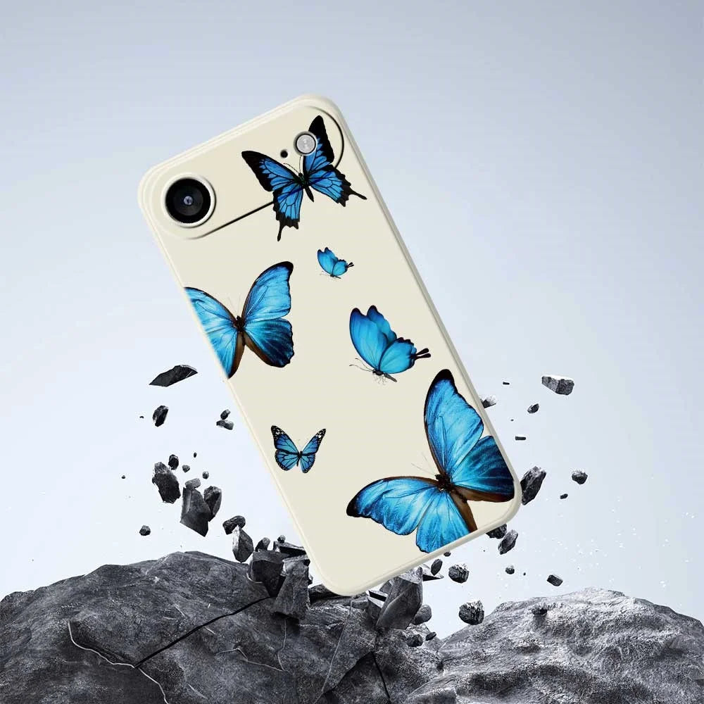 For iPhone Air Case Blue Butterflies Pattern Printing Straight Edge TPU Phone Back Cover - Beige - 7