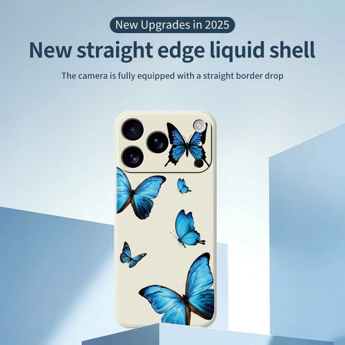 For iPhone 18 Pro / 17 Pro Case Blue Butterflies Pattern Printing Straight Edge TPU Phone Back Cover - Beige - 3