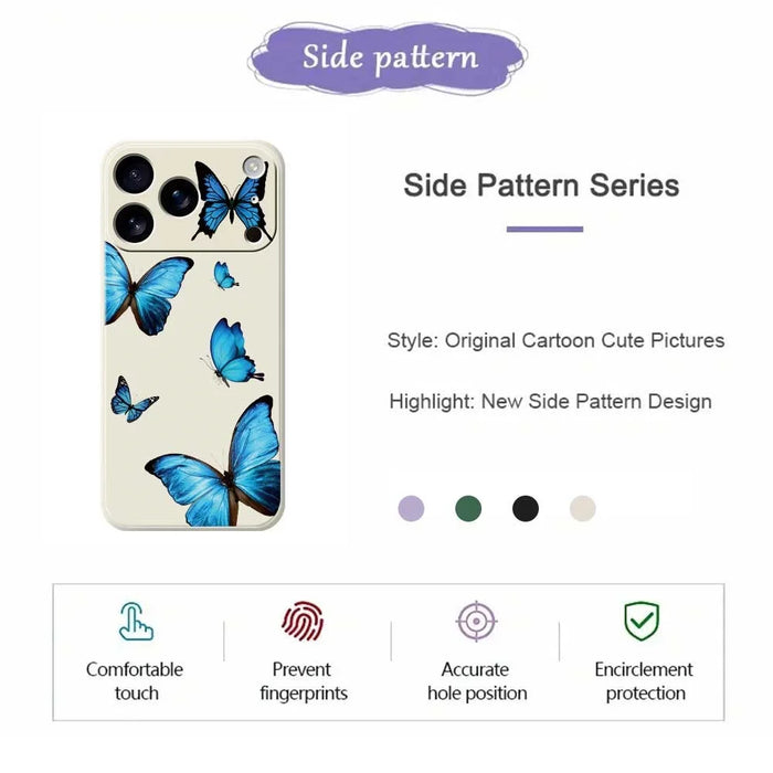 For iPhone 18 Pro Max / 17 Pro Max Case Blue Butterflies Pattern Printing Straight Edge TPU Phone Back Cover - Beige - 2