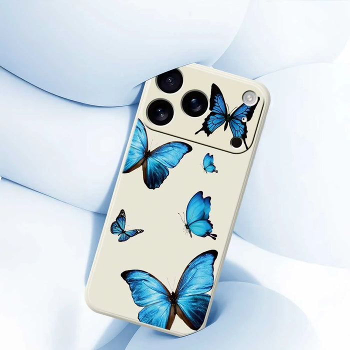 For iPhone 18 Pro Max / 17 Pro Max Case Blue Butterflies Pattern Printing Straight Edge TPU Phone Back Cover - Beige - 5
