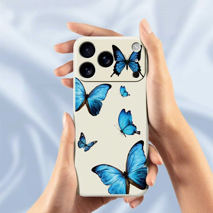 For iPhone 18 Pro Max / 17 Pro Max Case Blue Butterflies Pattern Printing Straight Edge TPU Phone Back Cover - Beige - 6