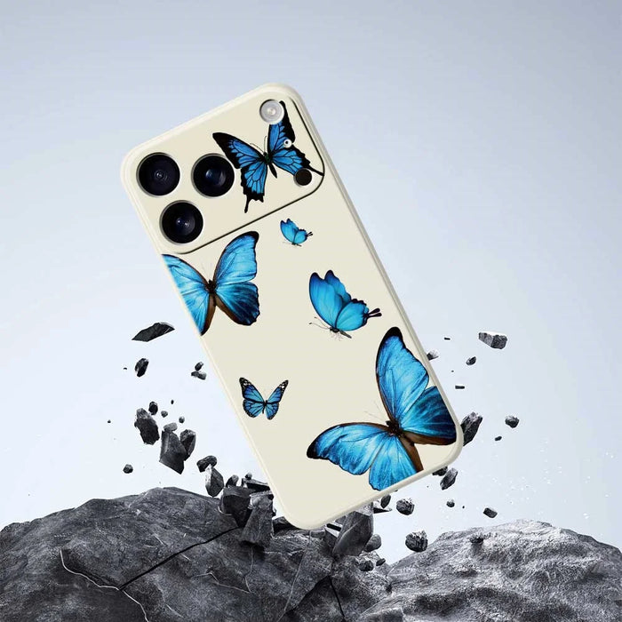 For iPhone 18 Pro Max / 17 Pro Max Case Blue Butterflies Pattern Printing Straight Edge TPU Phone Back Cover - Beige - 7