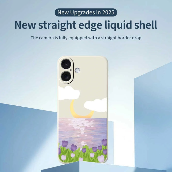 For iPhone 17 Case Flowers and Sea Pattern Printing Straight Edge TPU Phone Back Cover - Beige - 3