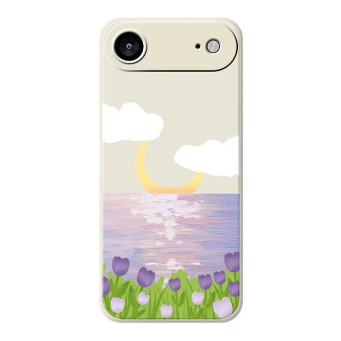 For iPhone Air Case Flowers and Sea Pattern Printing Straight Edge TPU Phone Back Cover - Beige - 1