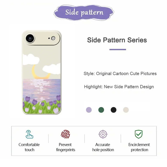 For iPhone Air Case Flowers and Sea Pattern Printing Straight Edge TPU Phone Back Cover - Beige - 2