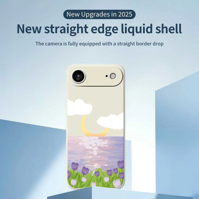 For iPhone Air Case Flowers and Sea Pattern Printing Straight Edge TPU Phone Back Cover - Beige - 3