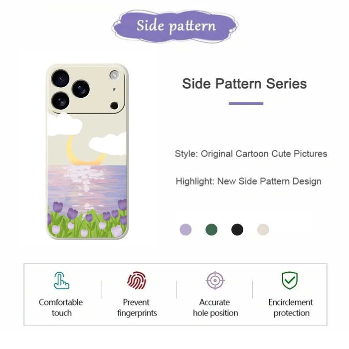 For iPhone 18 Pro / 17 Pro Case Flowers and Sea Pattern Printing Straight Edge TPU Phone Back Cover - Beige - 2