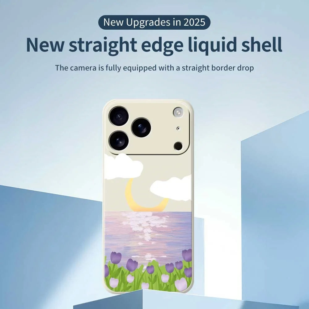 For iPhone 18 Pro Max / 17 Pro Max Case Flowers and Sea Pattern Printing Straight Edge TPU Phone Back Cover - Beige - 3