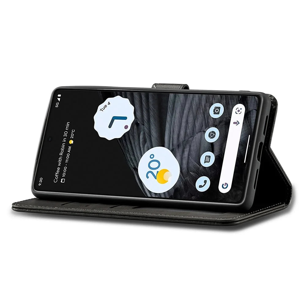 LC.IMEEKE For Google Pixel 7 Pro 5G Anti-scratch Phone Case Magnetic Clasp Phone Cover Wallet Stand Calf Texture PU Leather Protective Shell - Black - 3