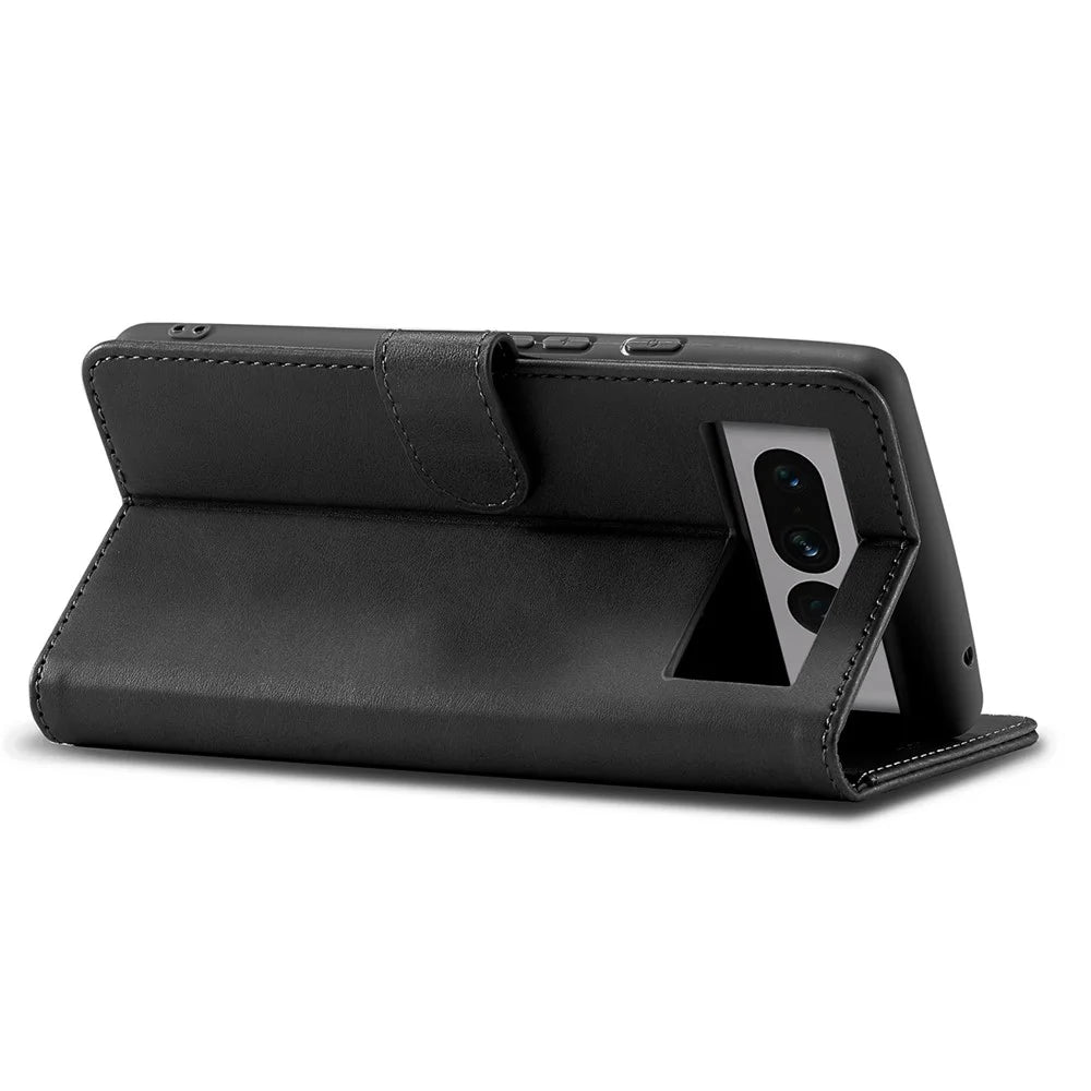 LC.IMEEKE For Google Pixel 7 Pro 5G Anti-scratch Phone Case Magnetic Clasp Phone Cover Wallet Stand Calf Texture PU Leather Protective Shell - Black - 4