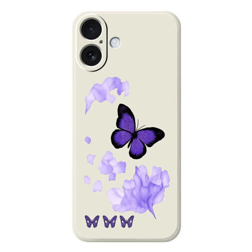 For iPhone 17 Case Purple Butterfly Pattern Printing Straight Edge TPU Phone Back Cover - Beige - 1
