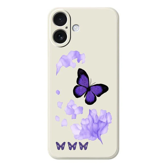 For iPhone 17 Case Purple Butterfly Pattern Printing Straight Edge TPU Phone Back Cover - Beige - 1