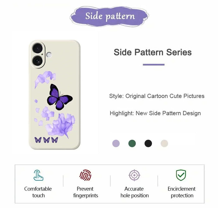 For iPhone 17 Case Purple Butterfly Pattern Printing Straight Edge TPU Phone Back Cover - Beige - 2