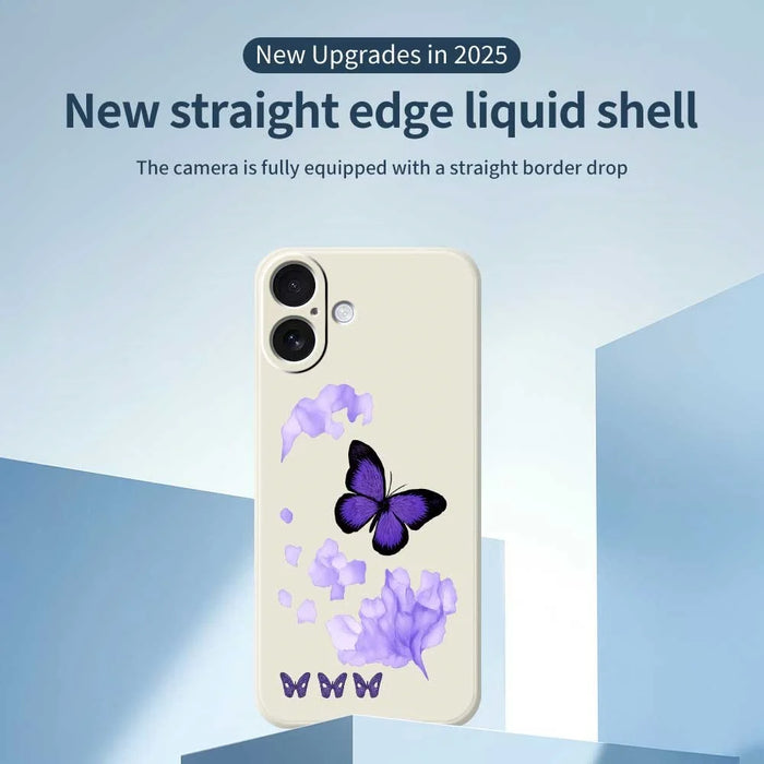 For iPhone 17 Case Purple Butterfly Pattern Printing Straight Edge TPU Phone Back Cover - Beige - 3