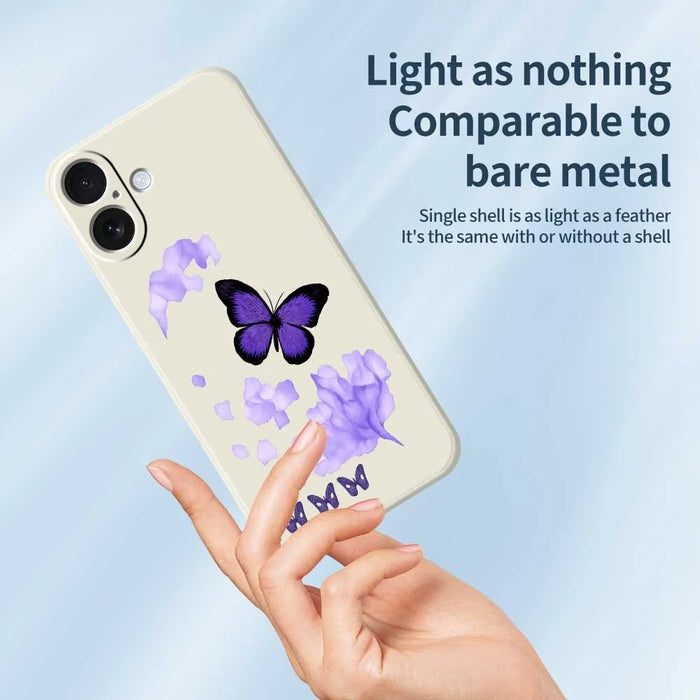 For iPhone 17 Case Purple Butterfly Pattern Printing Straight Edge TPU Phone Back Cover - Beige - 4