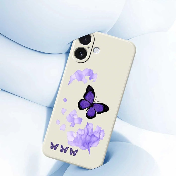 For iPhone 17 Case Purple Butterfly Pattern Printing Straight Edge TPU Phone Back Cover - Beige - 5