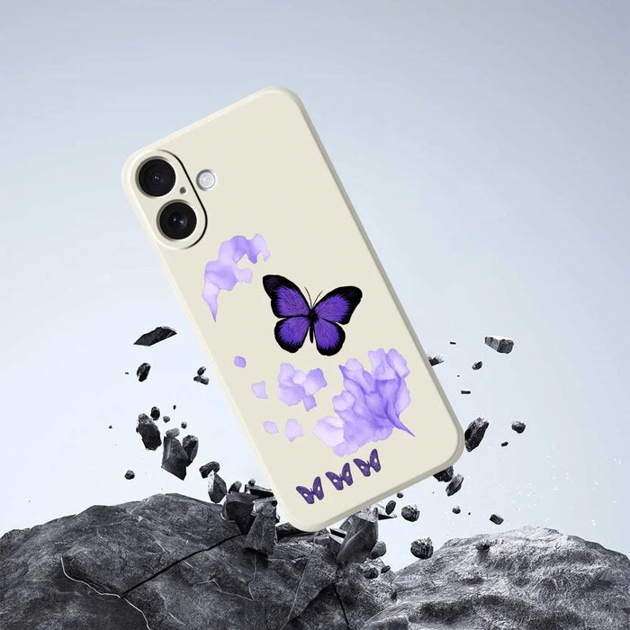 For iPhone 17 Case Purple Butterfly Pattern Printing Straight Edge TPU Phone Back Cover - Beige - 7
