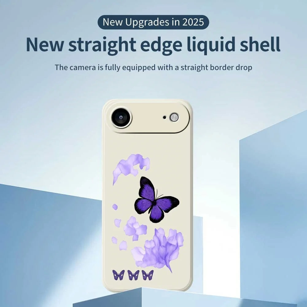 For iPhone Air Case Purple Butterfly Pattern Printing Straight Edge TPU Phone Back Cover - Beige - 3