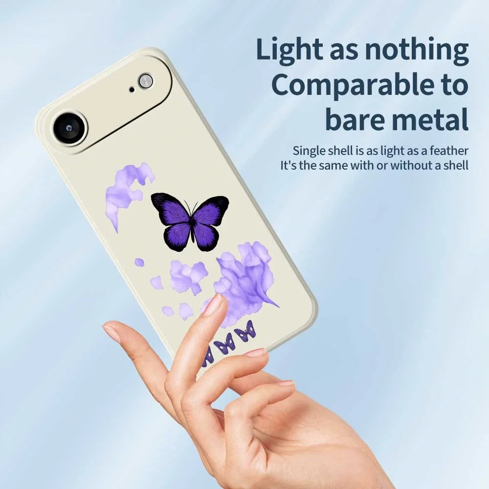 For iPhone Air Case Purple Butterfly Pattern Printing Straight Edge TPU Phone Back Cover - Beige - 4