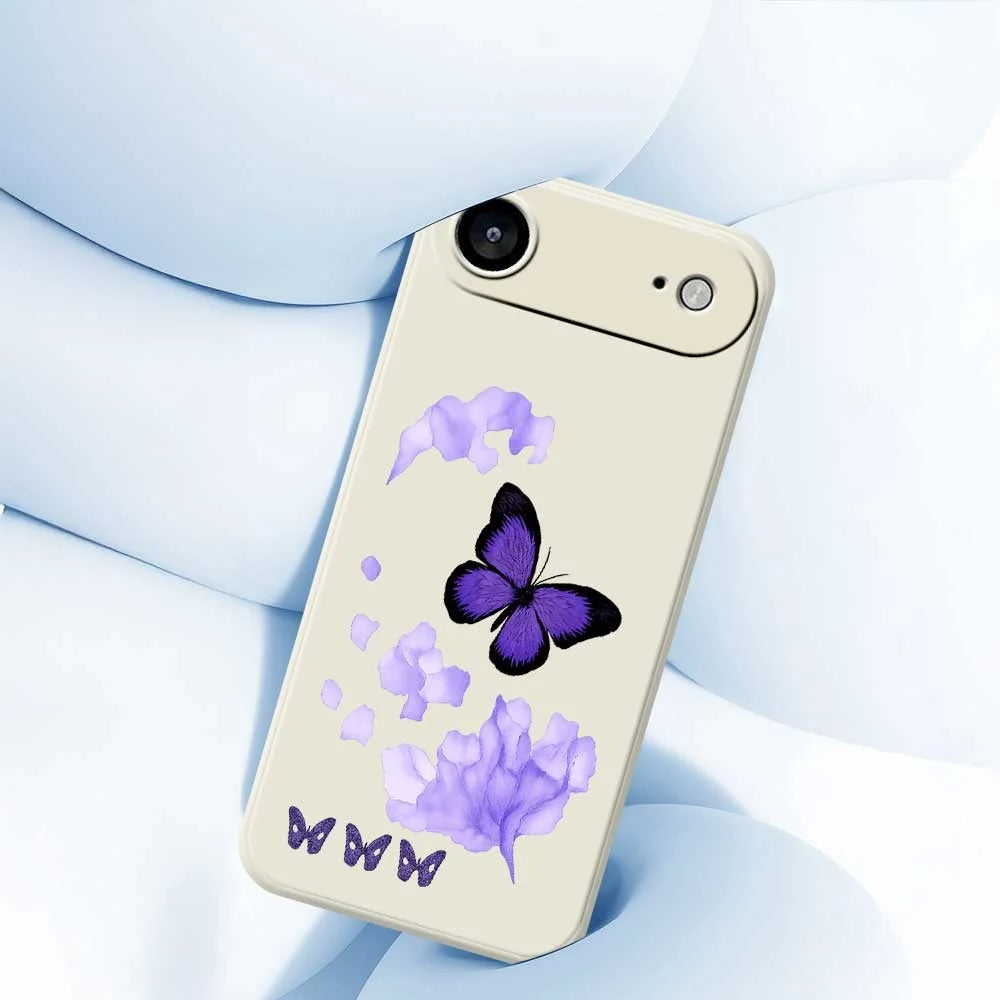 For iPhone Air Case Purple Butterfly Pattern Printing Straight Edge TPU Phone Back Cover - Beige - 5