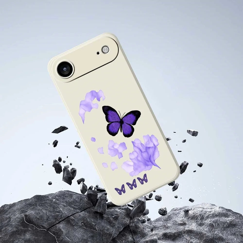 For iPhone Air Case Purple Butterfly Pattern Printing Straight Edge TPU Phone Back Cover - Beige - 7