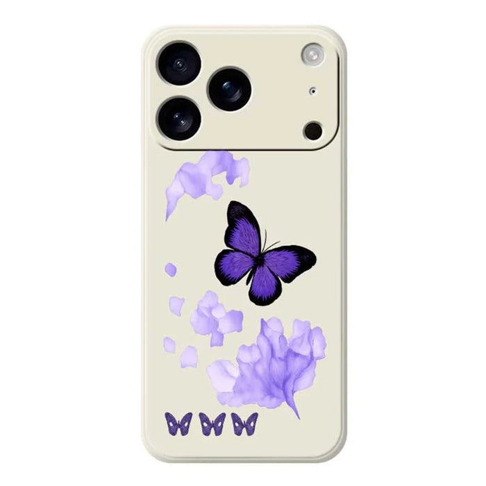 For iPhone 18 Pro / 17 Pro Case Purple Butterfly Pattern Printing Straight Edge TPU Phone Back Cover - Beige - 1