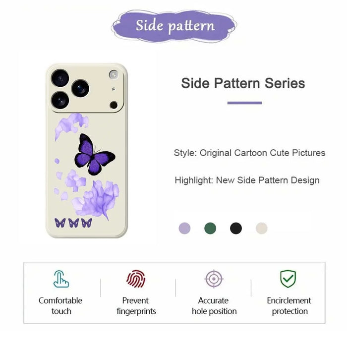 For iPhone 18 Pro / 17 Pro Case Purple Butterfly Pattern Printing Straight Edge TPU Phone Back Cover - Beige - 2