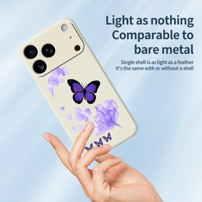 For iPhone 18 Pro / 17 Pro Case Purple Butterfly Pattern Printing Straight Edge TPU Phone Back Cover - Beige - 4
