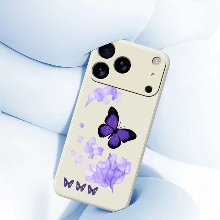 For iPhone 18 Pro / 17 Pro Case Purple Butterfly Pattern Printing Straight Edge TPU Phone Back Cover - Beige - 5