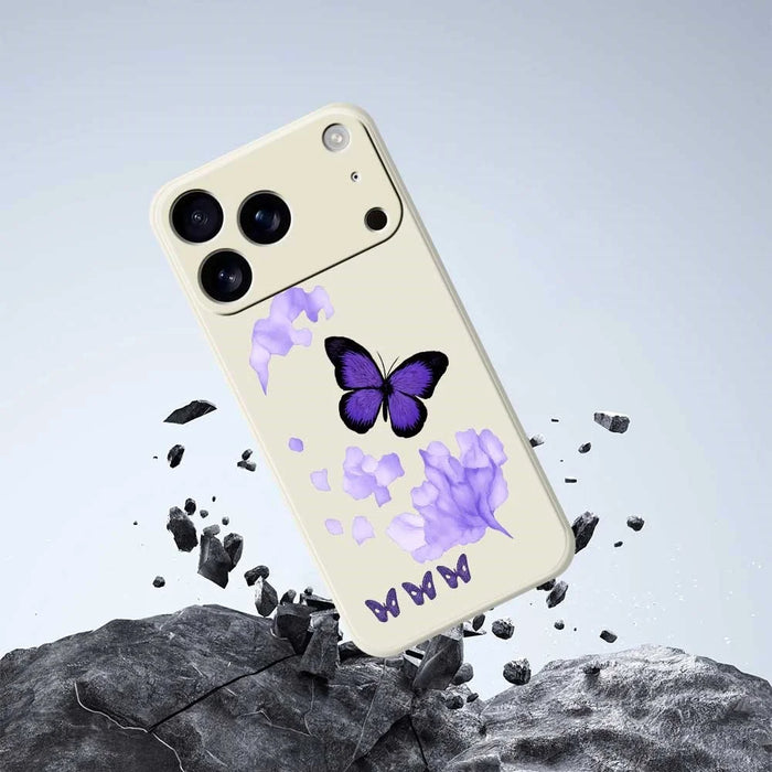 For iPhone 18 Pro / 17 Pro Case Purple Butterfly Pattern Printing Straight Edge TPU Phone Back Cover - Beige - 7