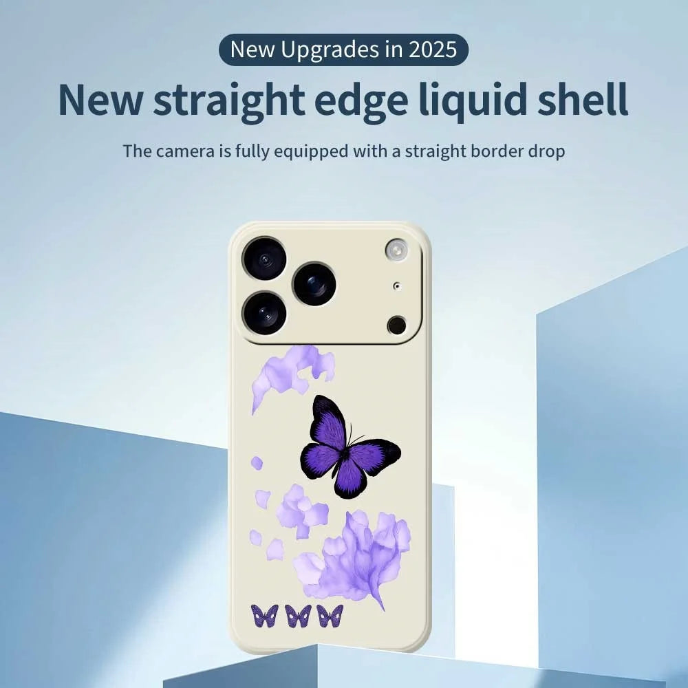 For iPhone 18 Pro Max / 17 Pro Max Case Purple Butterfly Pattern Printing Straight Edge TPU Phone Back Cover - Beige - 2