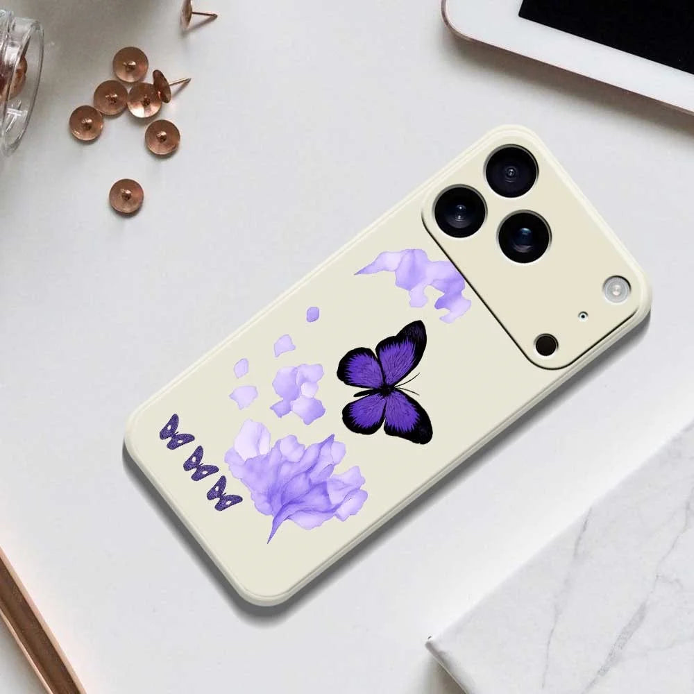 For iPhone 18 Pro Max / 17 Pro Max Case Purple Butterfly Pattern Printing Straight Edge TPU Phone Back Cover - Beige - 6