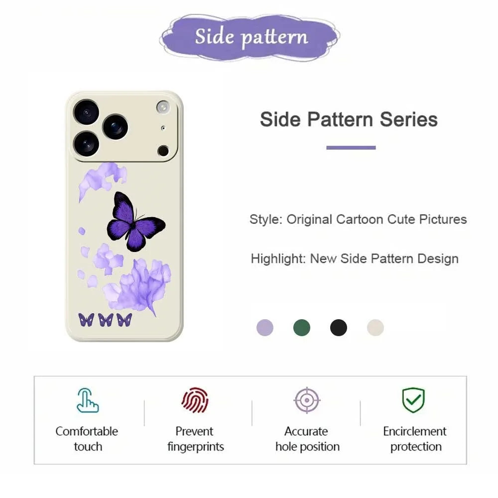 For iPhone 18 Pro Max / 17 Pro Max Case Purple Butterfly Pattern Printing Straight Edge TPU Phone Back Cover - Beige - 7
