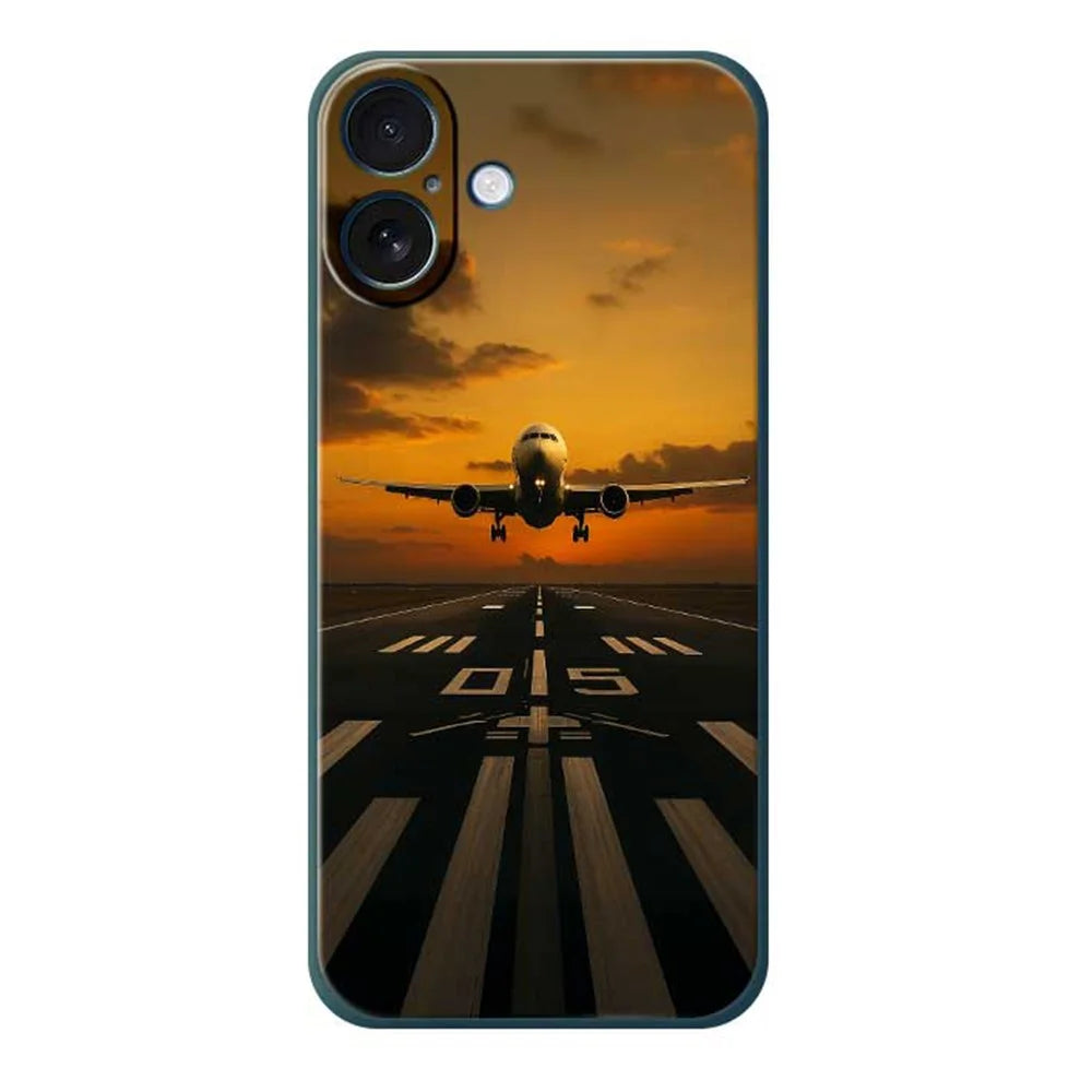 For iPhone 17 Case Airplane Pattern Printing Straight Edge TPU Phone Back Cover - Green - 1