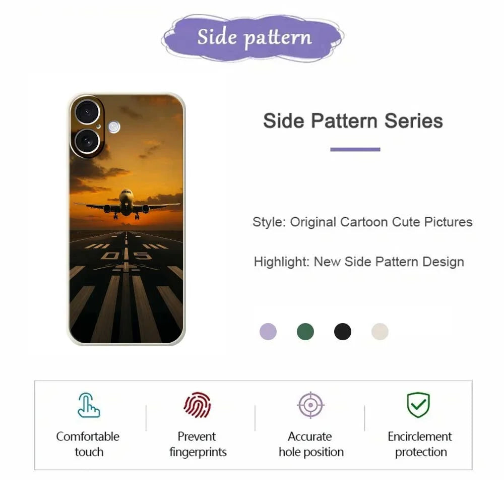 For iPhone 17 Case Airplane Pattern Printing Straight Edge TPU Phone Back Cover - Green - 2