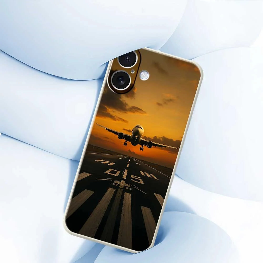 For iPhone 17 Case Airplane Pattern Printing Straight Edge TPU Phone Back Cover - Green - 5