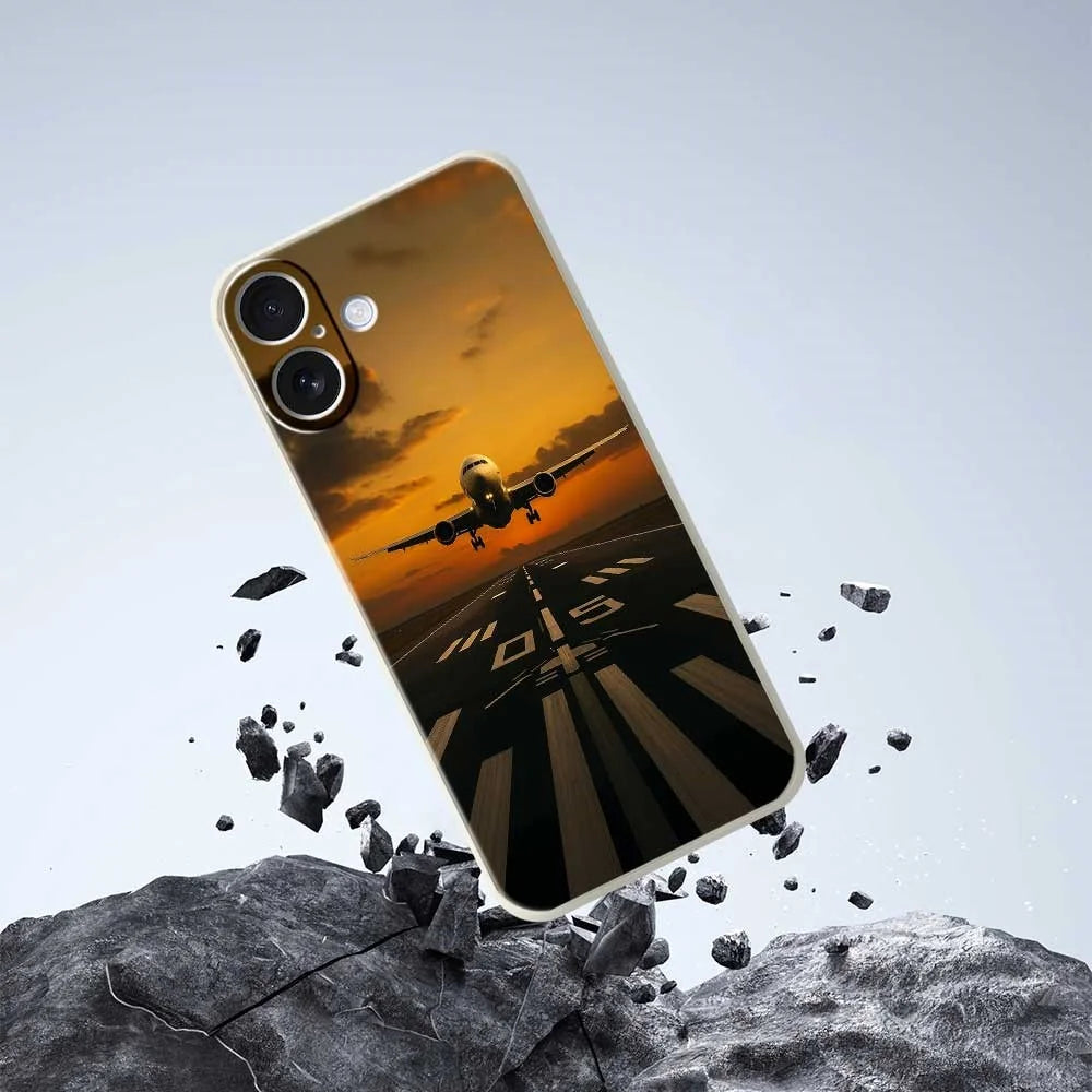 For iPhone 17 Case Airplane Pattern Printing Straight Edge TPU Phone Back Cover - Green - 7