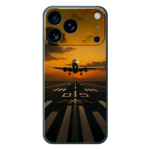 For iPhone 18 Pro / 17 Pro Case Airplane Pattern Printing Straight Edge TPU Phone Back Cover - Green - 1