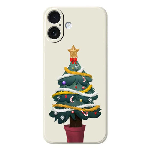For iPhone 17 Case Christmas Tree Potted Plants Pattern Printing Straight Edge TPU Phone Back Cover - Beige - 1