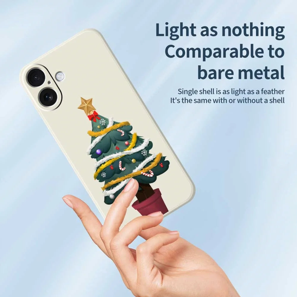 For iPhone 17 Case Christmas Tree Potted Plants Pattern Printing Straight Edge TPU Phone Back Cover - Beige - 4