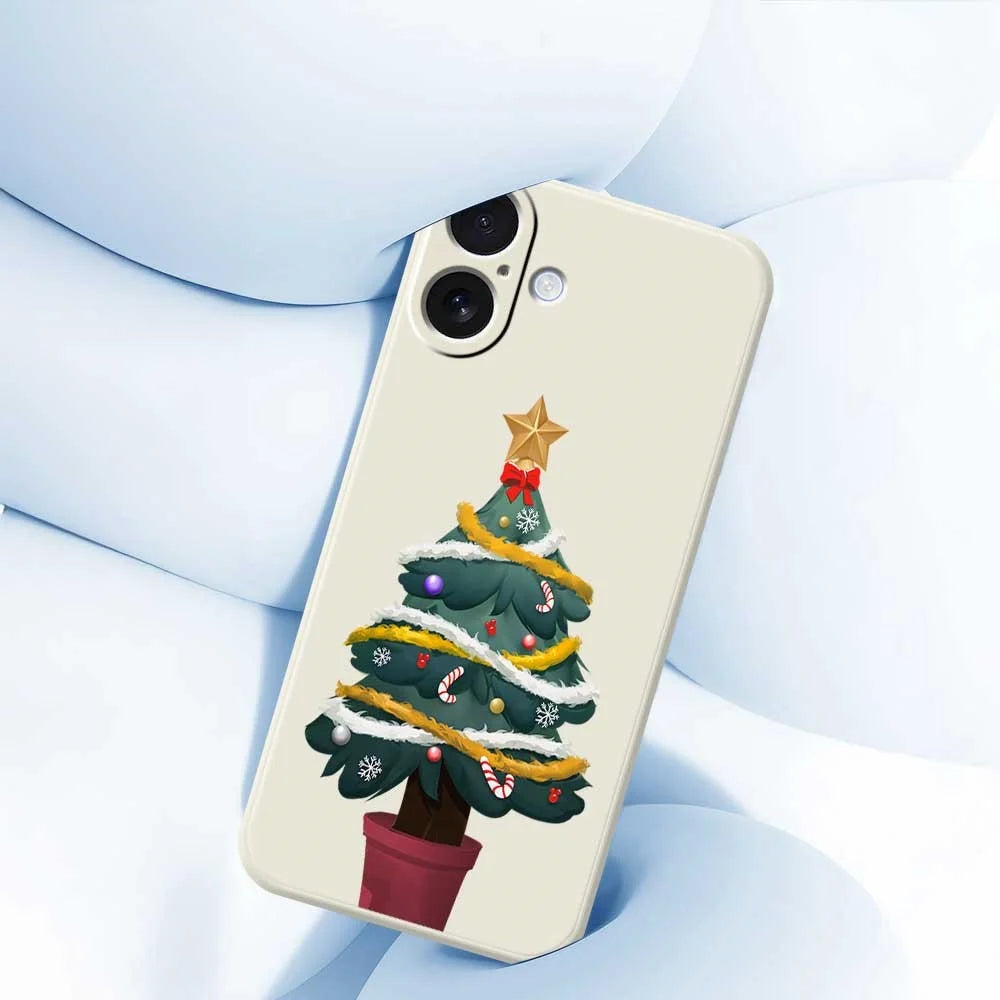 For iPhone 17 Case Christmas Tree Potted Plants Pattern Printing Straight Edge TPU Phone Back Cover - Beige - 5